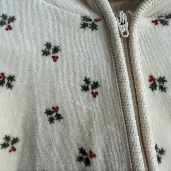 Quincy Mae Velour Cream Holly Berry Kids Zip Jumpsuit - Picture 2 of 5